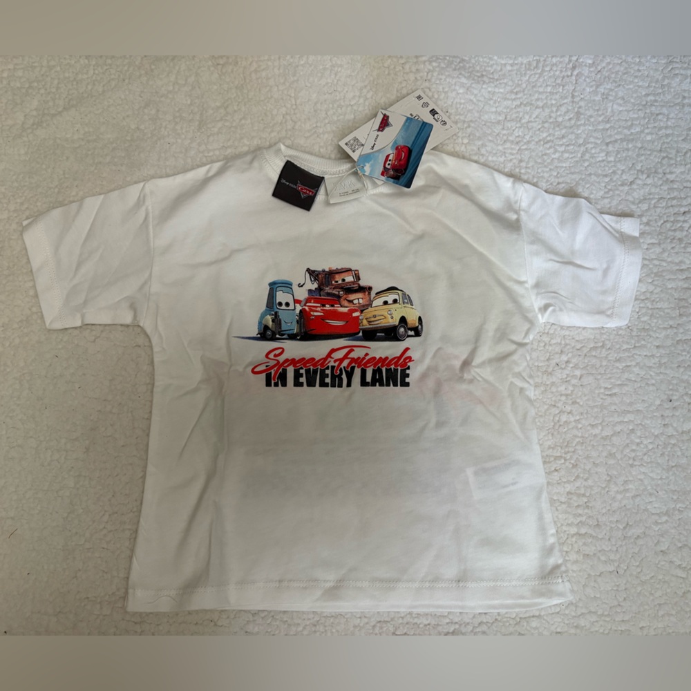 Zara Kids White T-Shirt with Cars Graphic
